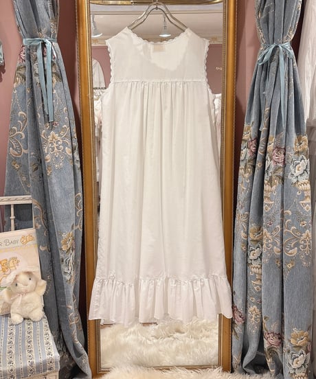 80s vintage lace&satin ribbon no sleeves dress