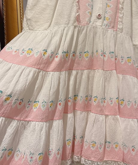 70s vintage flower pattern tiered dress