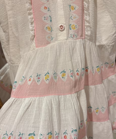 70s vintage flower pattern tiered dress