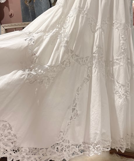80s vintage puff sleeve batten lace white dress