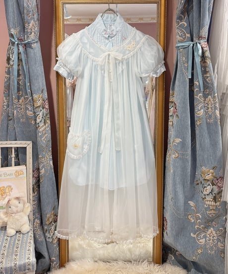 60s vintage flower lace see-through gown dress
