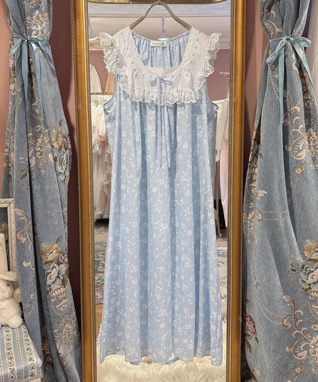 80s vintage satin ribbon lace-up no sleeve flower dress