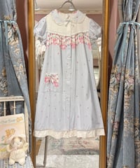 70s vintage rose&striped pattern dress