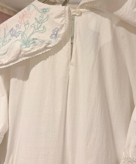 80s vintage flower embroidered big sailor collar dress