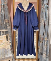 80s vintage big collar velours dress