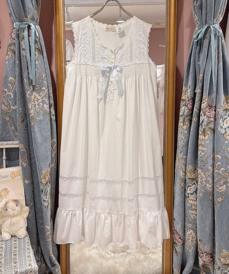 80s vintage lace&satin ribbon no sleeves dress