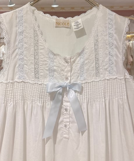 80s vintage lace&satin ribbon no sleeves dress