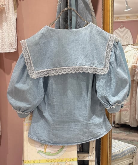 80s vintage sailor collar denim blouse