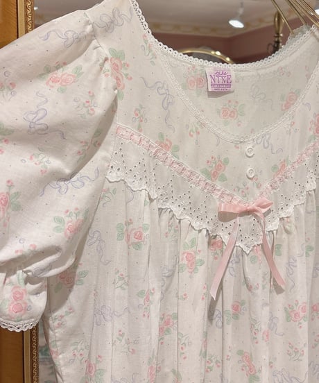 80s vintage ribbon&rose pattern dress
