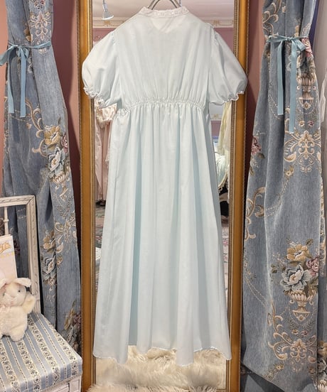 80s vintage blue flower embroidered dress