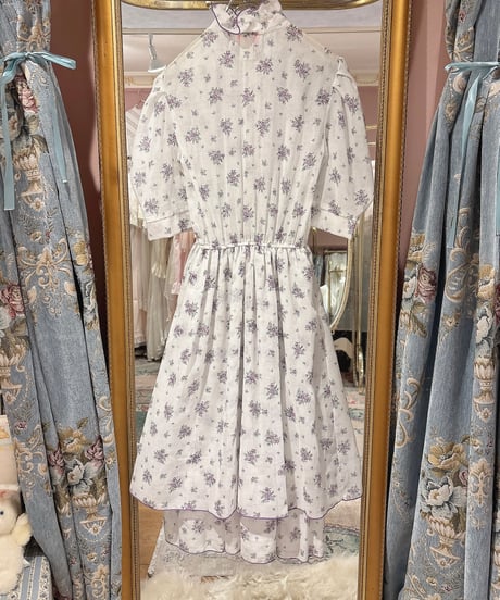70s vintage purple flower frill dress