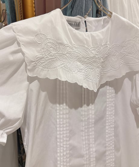80s vintage flower embroidered sailor collar blouse