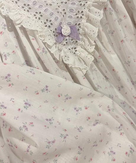70s vintage flower pattern ruffle lace dress
