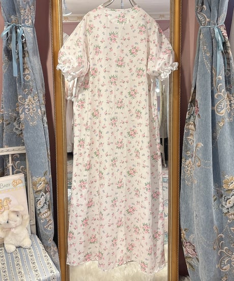 80s vintage pink flower pattern dress