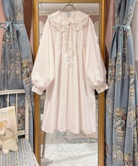 80s vintage baby pink flower embroidered collar dress