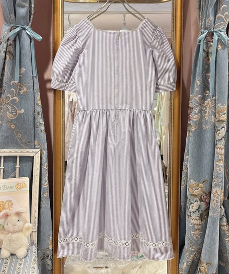 80s vintage lace square neck stripe dress