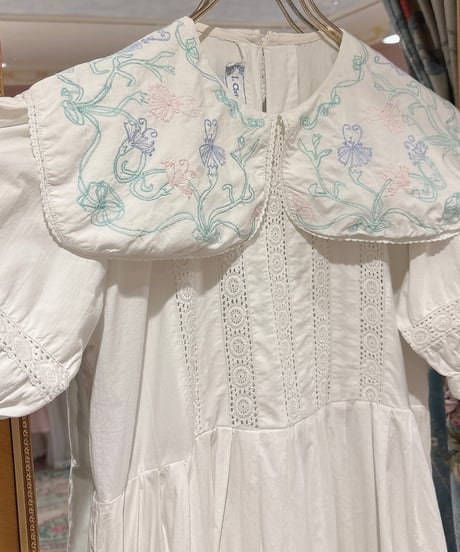 80s vintage flower embroidered big sailor collar dress