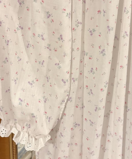 70s vintage flower pattern ruffle lace dress