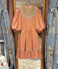 70s vintage patch work puff sleeve dress