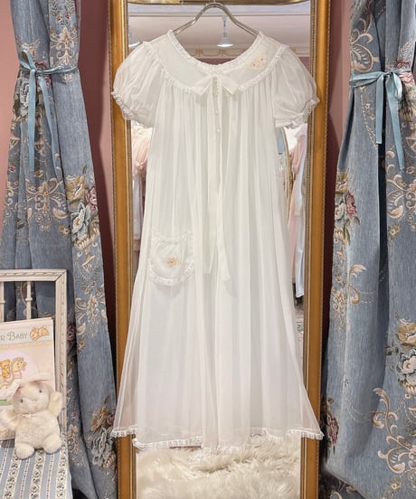 60s vintage flower lace see-through gown dress