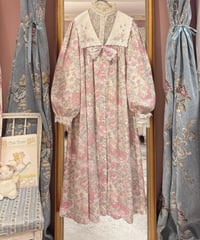 80s vintage flower embroidered big collar dress