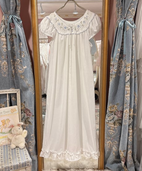 70s vintage scallop&flower embroidered dress