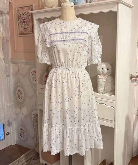 70s vintage purple flower sailor collar dress