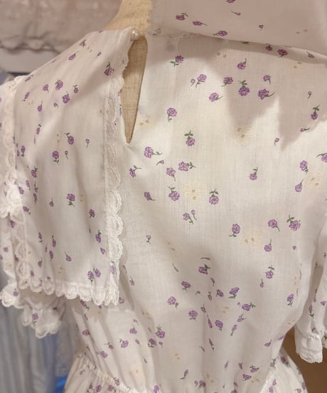 70s vintage purple flower sailor collar dress