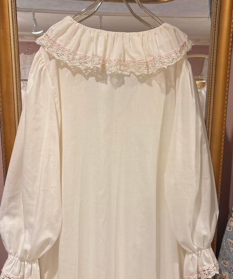 70s vintage pink satin ribbon crochet lace dress