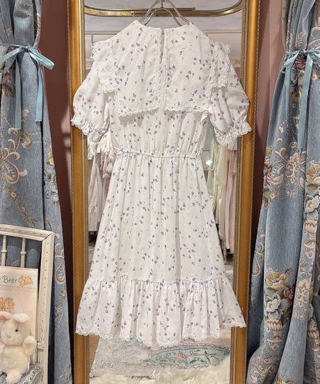 70s vintage purple flower sailor collar dress
