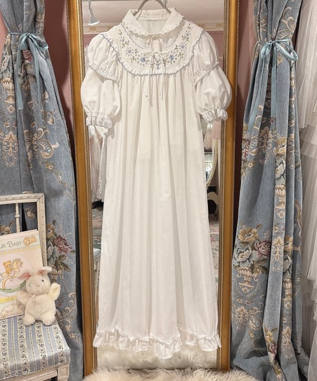 70s vintage scallop&flower embroidered dress