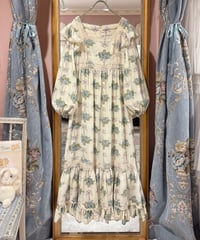 70s vintage flower&ribbon pattern dress