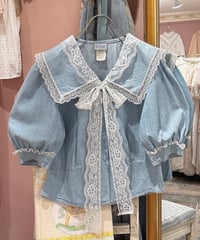 80s vintage sailor collar denim blouse