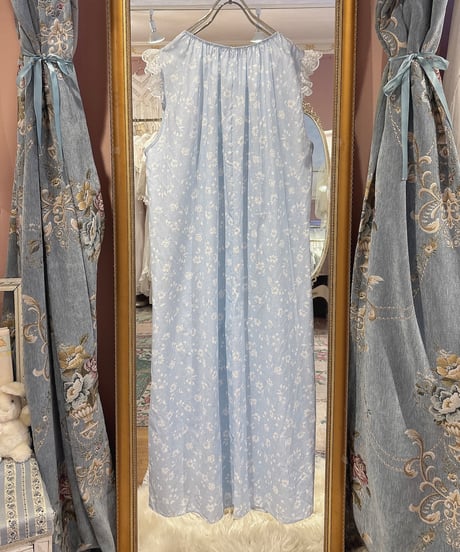 80s vintage satin ribbon lace-up no sleeve flower dress