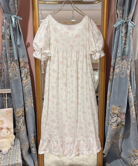 80s vintage ribbon&rose pattern dress
