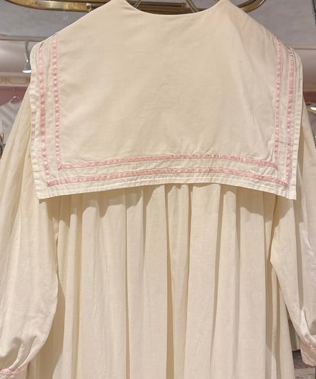 70s vintage pink satin ribbon sailor collar dress