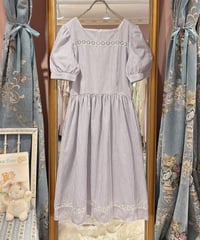 80s vintage lace square neck stripe dress