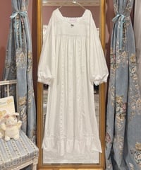 70s vintage flower embroidered cotton white lace dress