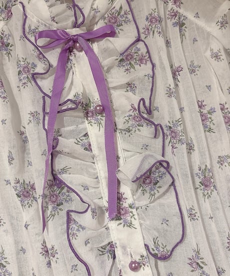 70s vintage purple flower frill dress