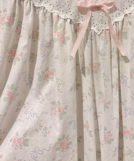 80s vintage ribbon&rose pattern dress