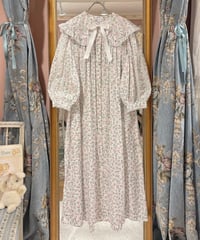 80s vintage flower pattern big collar dress