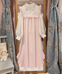 80s vintage flower&gingham check no sleeve dress