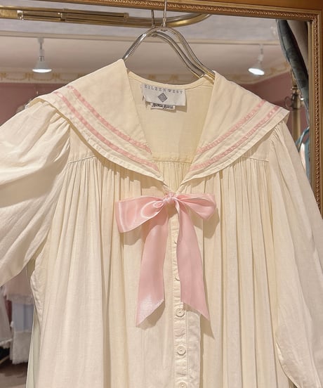 70s vintage pink satin ribbon sailor collar dress
