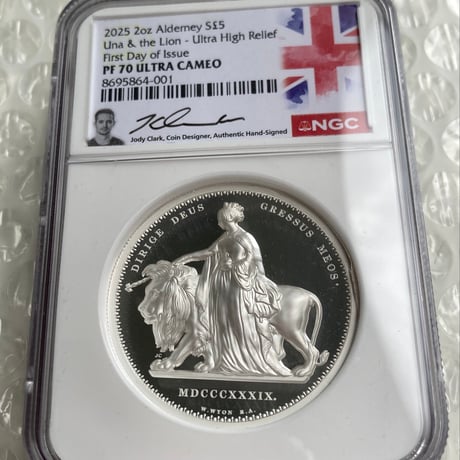 【2oz・FDI・UHR・COA用紙あり】 NGC鑑定PF70+発行即日鑑定 ウナとライオン 2025年 イギリス領オルダニー島 ウルトラハイレリーフ 2オンス銀貨 シルバー プルーフコイン