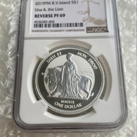 【NGC鑑定PF69】ウナとライオン 2019 イギリス領 ヴァージン諸島 1オンス 1ドル銀貨 1oz シルバーコイン リバースプルーフ 英国 BVI Una Lion
