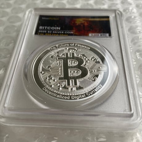 【※0.001BTCが内蔵】ビットコイン モチーフ ミントパーフェクトスラブ入り 2025年 ニウエ国 2ドル 1オンス銀貨 シルバー プルーフコイン 暗号資産 暗号通貨