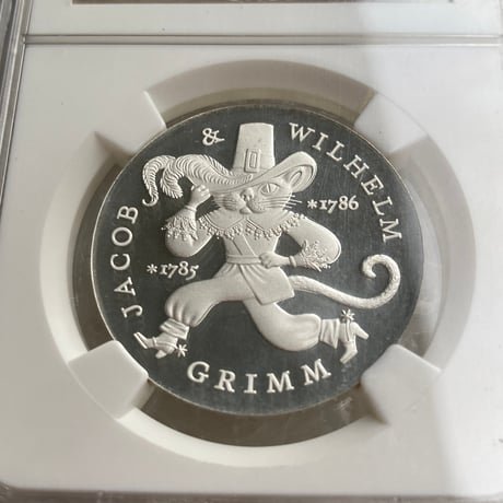 最高鑑定評価 NGC鑑定PF69 東ドイツ 1986年 20マルク銀貨 長靴をはいた猫 シルバー プルーフコイン グリム童話 グリム兄弟生誕200周年