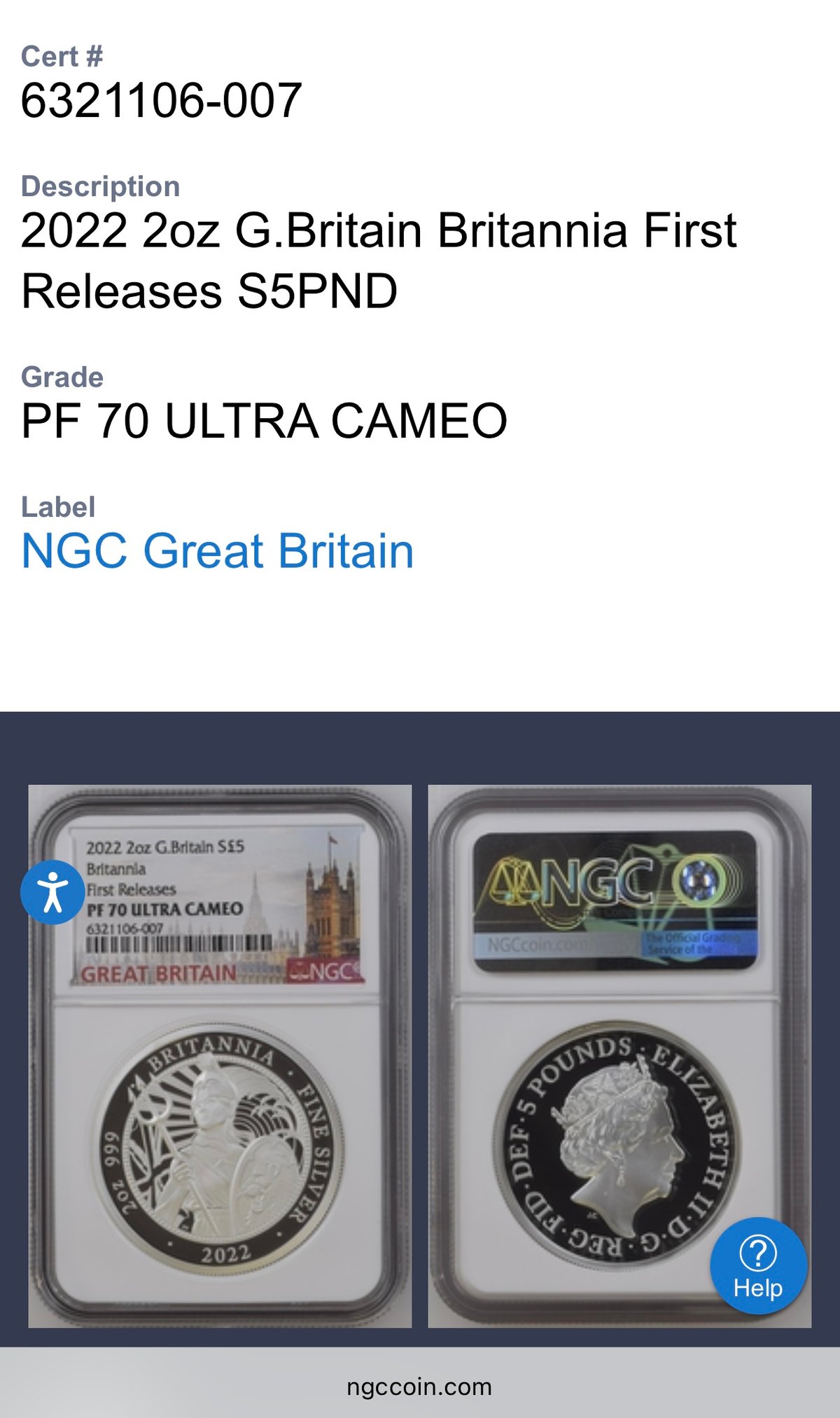 2oz・最高評価】 NGC鑑定PF70 2オンス銀貨 ロイヤルミント 2022年