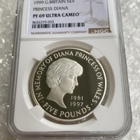 NGC鑑定PF69UC 1999年 イギリス ダイアナ妃追悼祈念 5ポンド銀貨 シルバープルーフコイン 英国王立造幣局 イギリス ロイヤルミント Princess Diana Royal Mint