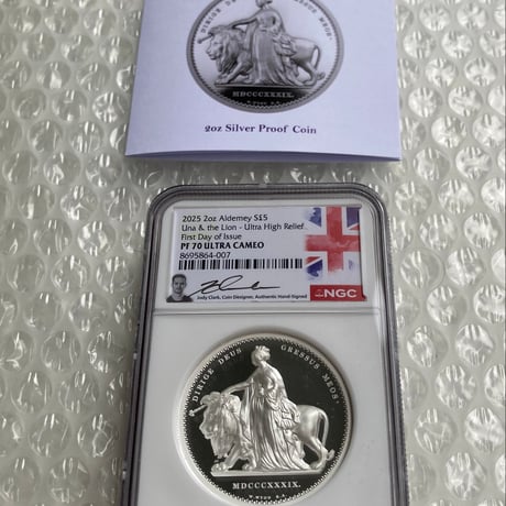 【2oz・FDI・UHR・COA用紙あり】 NGC鑑定PF70+発行即日鑑定 ウナとライオン 2025年 イギリス領オルダニー島 ウルトラハイレリーフ 2オンス銀貨 シルバー プルーフコイン